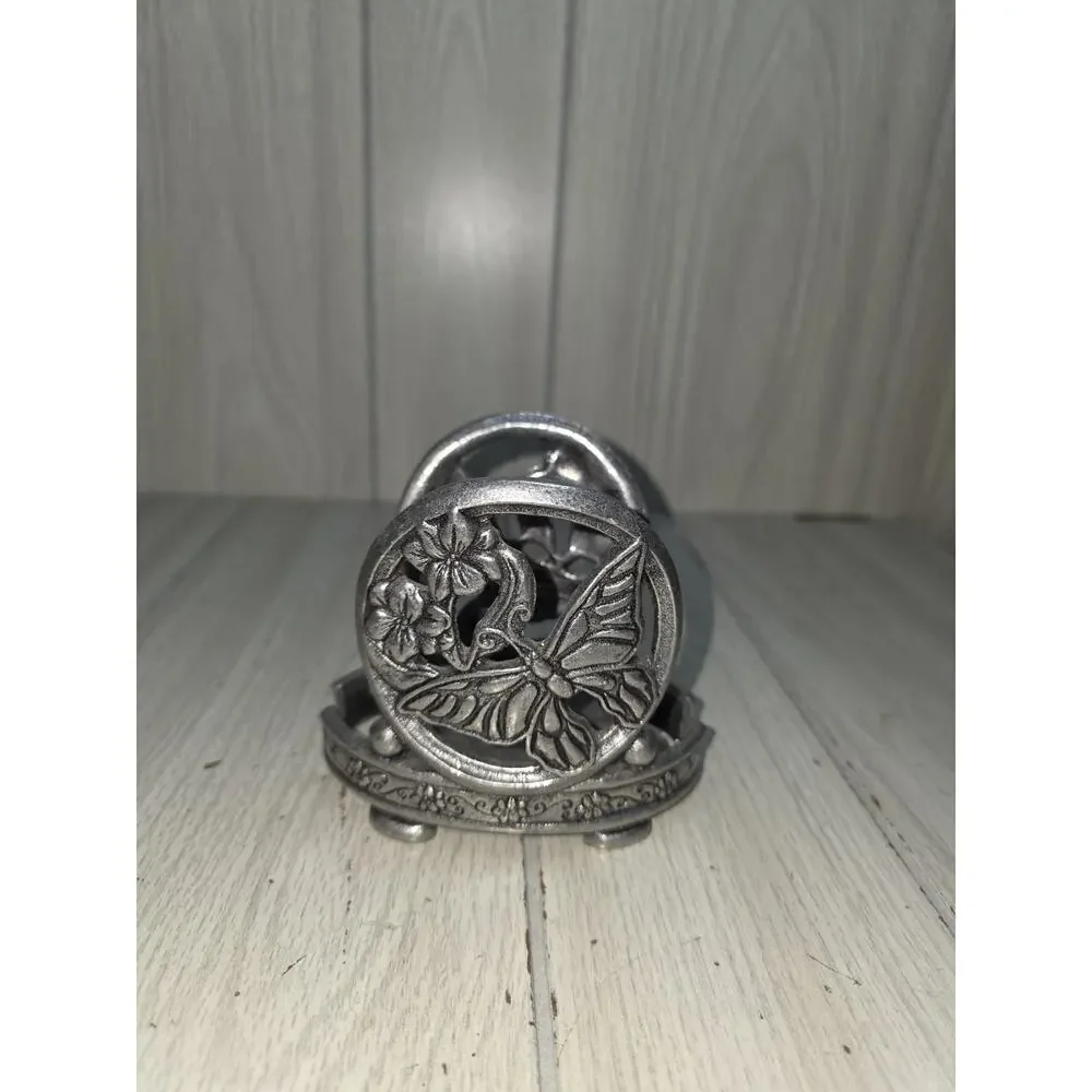 Pewter Butterfly Flower Oval Candle Napkin Jar Holder Cottagecore Boho